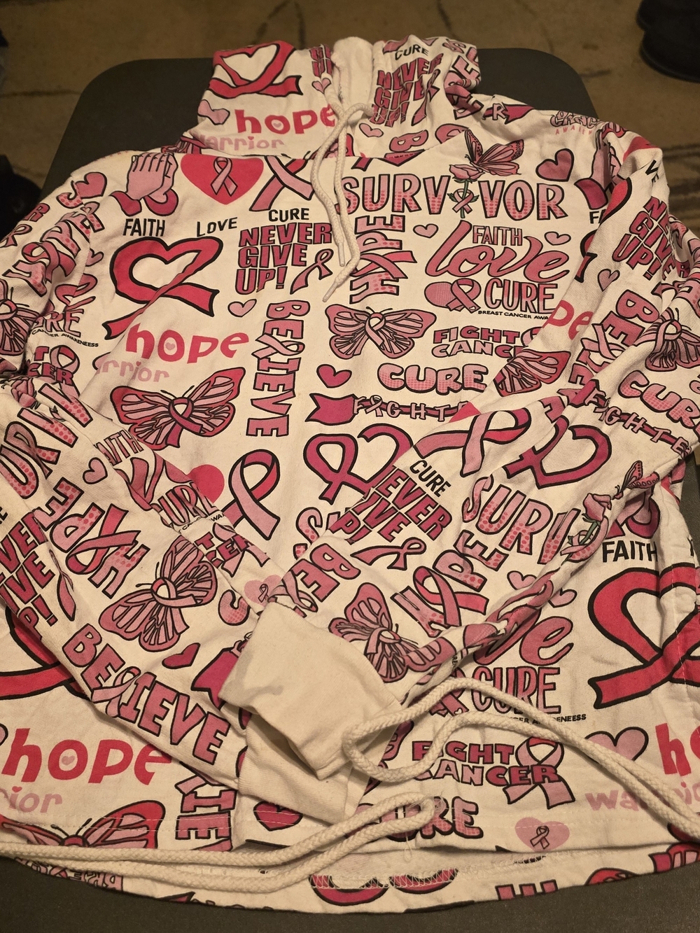 On Fire Pink & White Breast Cancer Awareness Pullover Hoodie